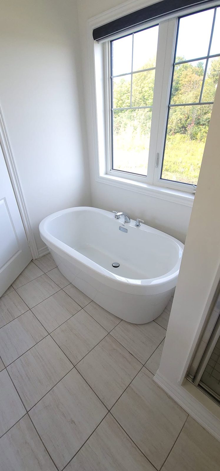 Freestanding bathtub by the window